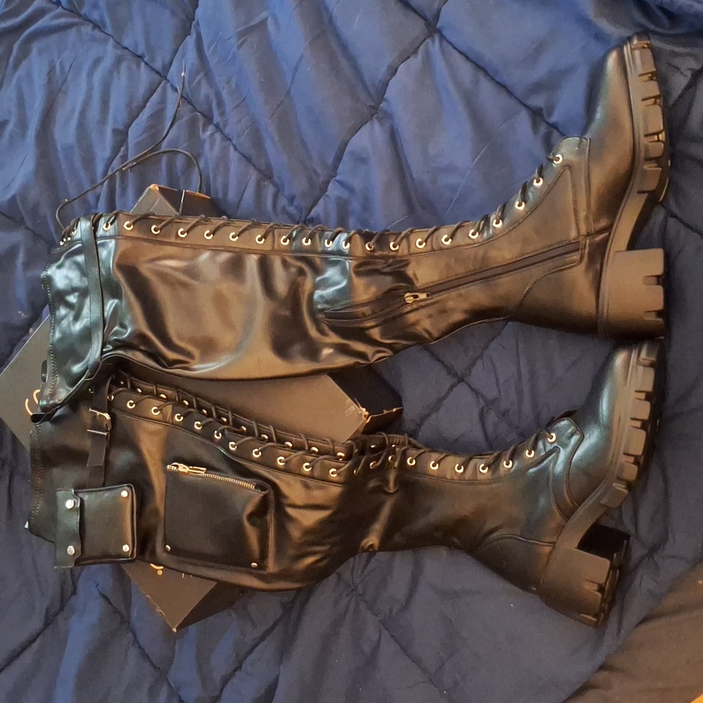 SHOEDAZZLE BLACK EMYR OVER THE KNEE BOOTS SIZE 9.5